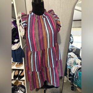 Colorful Striped Ruffle Dress